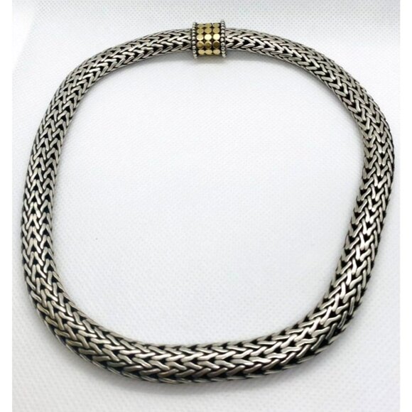 John Hardy Sterling Silver 925 18k 750 Gold Classic Wheat Chain Necklace 16" - Picture 1 of 8